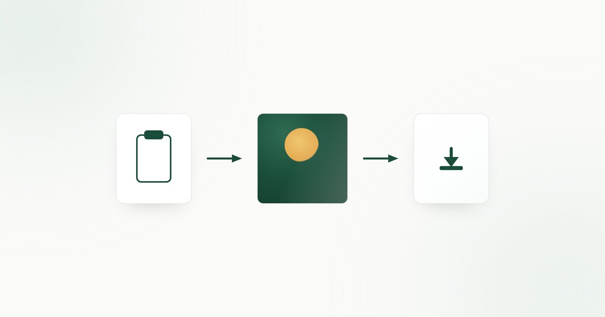 A clipboard, an image and a download icon showing the paste, convert and save steps