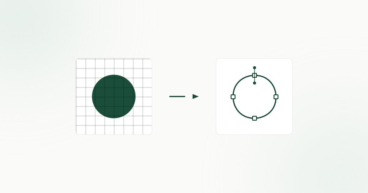 A pixelated shape converted into a smooth vector path with editable nodes