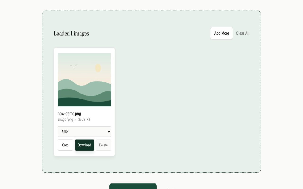 Image card with the download button highlighted, batch download shown below