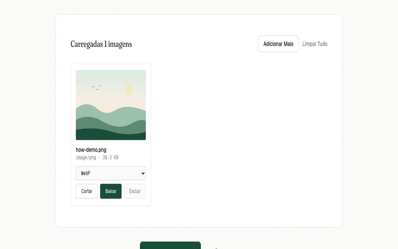Cartão de imagem com o menu de formato de saída alterado para WebP