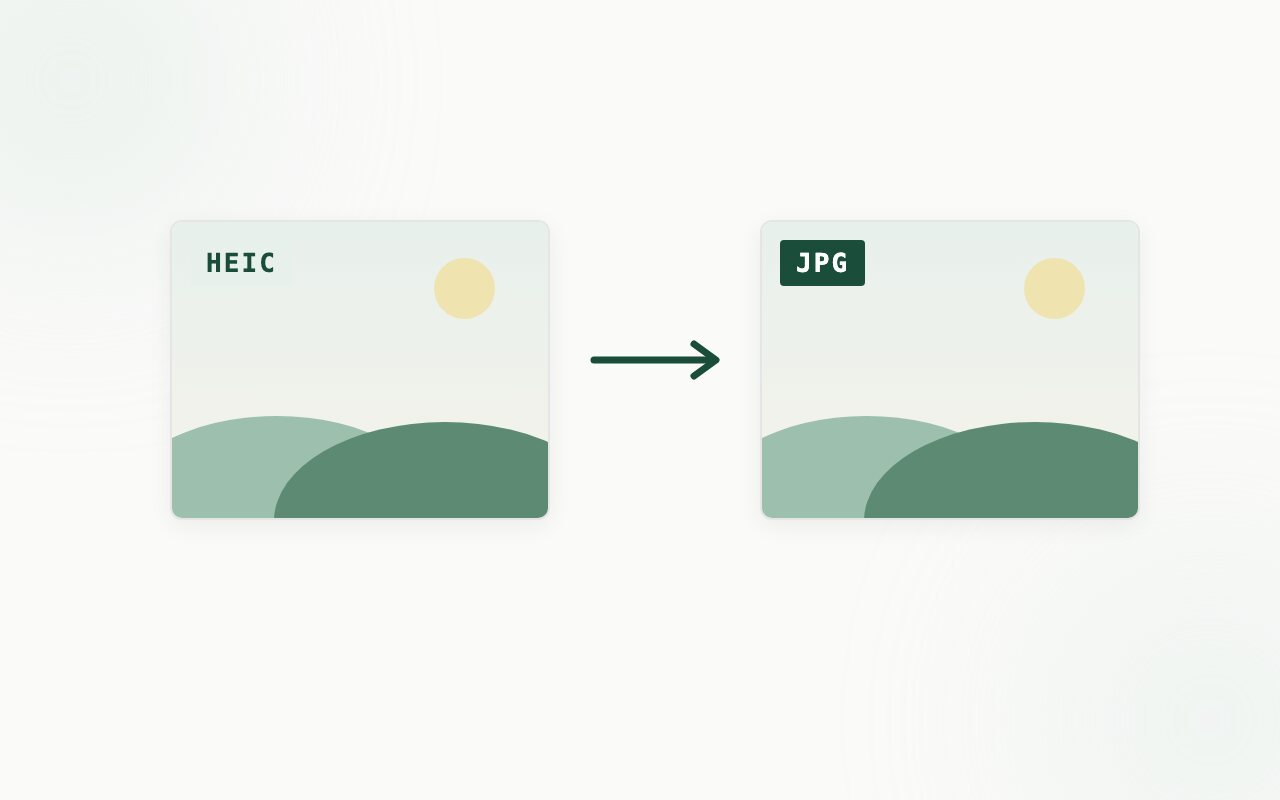 A HEIC photo converting into a JPG photo, shown with an arrow between two image cards