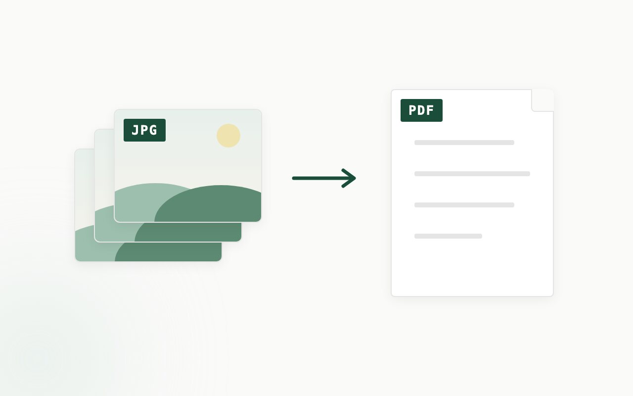 A stack of JPG photos combining into a single PDF document